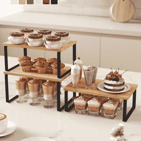 Conjunto de 3 prateleiras de cozinha para especiarias em metal Preto-bege natural