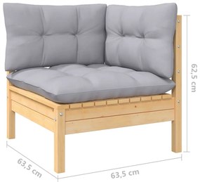9 pcs conjunto lounge de jardim c/ almofadões cinzentos pinho
