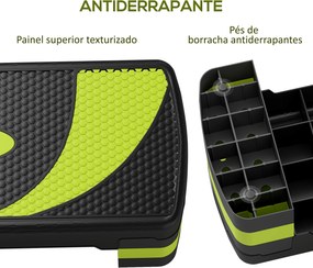 Step para Exercício Aeróbico Plataforma Step com Altura Ajustável em 3 Níveis 80x31x10-20 cm Verde e Preto