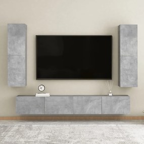 vidaXL 4 pcs conjunto de móveis de TV contraplacado cinzento cimento