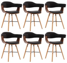 vidaXL Cadeiras jantar 6 pcs couro artificial preto e madeira curvada