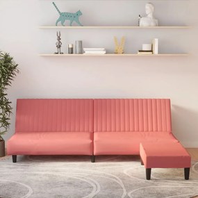 vidaXL Sofá-cama de 2 lugares com apoio de pés veludo rosa