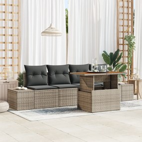 Conjunto de Sofá de Jardim de 5 Peças com Cushions Cinza Rattan Poly