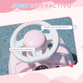 Carro Andador para Bebés de 18-36 Meses com Volante Buzina e Sistema Anti-Tombo  53x25x35 cm Rosa