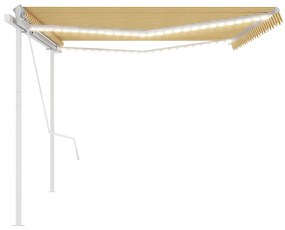 Toldo automático c/ LED e sensor de vento 5x3,5m amarelo/branco