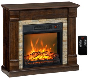 HOMCOM Lareira Elétrica 1800W Lareira com Efeito de Chama Realista Controlo Remoto Temporizador e Proteção Contra Superaquecimento para Ambientes de 30 m² 80x21,6x67,8 cm Marrom