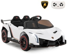 Carro Elétrico brincar para Crianças 3-8 Anos Lamborghini 12V com Controlo Remoto 3 Velocidades Luzes LED Rodas e Música Branco