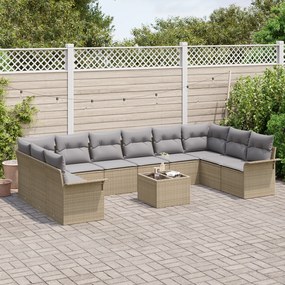 Conjunto de Sofá Jardim vidaXL 11 Peças com Almofadas em Vime Preto, S