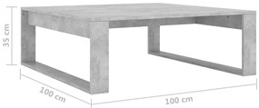 Mesa de centro 100x100x35 cm derivados madeira cinzento cimento