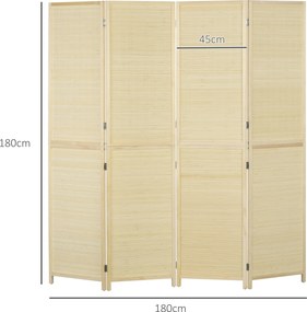 Biombo de bambu com 4 painéis, 180 x 180 cm, divisória dobrável para separar divisões - natural