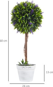 Conjunto de 2 plantas artificiais com flores de lavanda, incluindo tronco e vaso - altura 60 cm, verde
