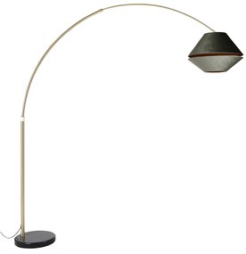 Candeeiro de Arco em Latão com Abajur Duplo de Veludo Preto e Verde - XXL Clássico / Antigo,Moderno