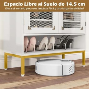 Sapateira com 5 níveis e portas de malha 70 x 35 x 93 cm Organizador moderno para sapatos em madeira com prateleiras ajustáveis e pés brancos