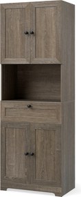 Armário alto de casa de banho, cozinha,  lavandaria 60 x 35 x 171,5 cm, 4 portas, 1 gaveta, compartimento aberto, 3 estantes ajustáveis, moderno, em m