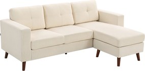 HOMCOM Sofá Chaise Longue Reversível de 3 Lugares Estofado em Veludo Estrutura de Aço Para Salas Pequenas Creme | Aosom Portugal