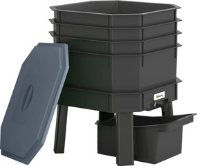 Outsunny Composteira 28 L 39x39x51,5 cm Composteira Rápida com Bandejas Resistente às InTempéries Composteira Térmica Cinza Escuro | Aosom Portugal