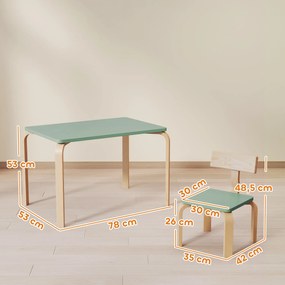 Mesa infantil com cadeiras, conjunto composto por uma mesa e duas cadeiras infantis de madeira para desenhar, brincar e estudar, 78 x 53 x 53 cm, verd