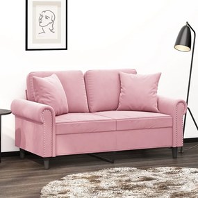 Sofá 2 lug. c/ almofadas decorativas 120 cm veludo rosa