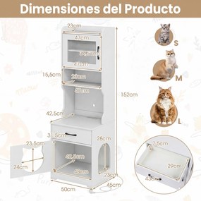 Móvel para Gatos, 50 x 45 x 152 cm, Compartimento Oculto para Caixa de Areia, Branco