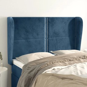 Cabeceira cama c/ abas veludo 147x23x118/128 cm azul-escuro