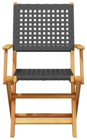 Cadeiras jardim dobráveis 6 pcs vime PE/madeira maciça preto