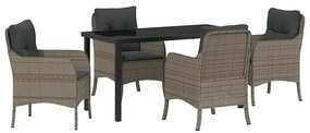 Conjunto de Jantar de Jardim 5 Peças com Almofadas Cinza Rattan Poliés