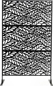 Biombo de Privacidade com Motivo de Folhas, 123 x 45 x 198,5 cm, Estrutura em Metal Galvanizado, Preto