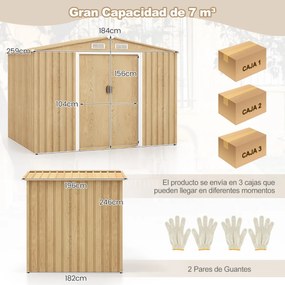 Abrigo jardim com base de fundação (SEM PISO) em metal galvanizado 259 x 196 x 184 cm Castanho