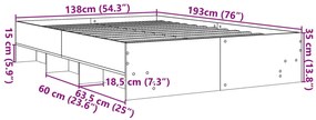Estrutura de cama 135x190 cm derivados de madeira cinza sonoma