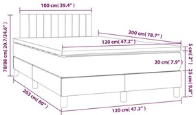 Cama box spring c/ colchão/LED 120x200 cm veludo cinzento-claro