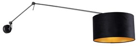 Candeeiro de parede preto com abajur de veludo preto 35 cm ajustável - Blitz