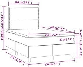 Cama box spring c/colchão/LED 120x200cm couro artif. cappuccino