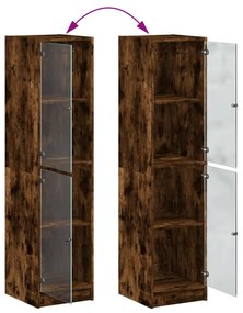 Aparador alto c/ portas de vidro 35x37x142 cm carvalho fumado
