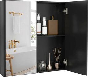 Armário de parede para casa de banho 62 x 65 cm com portas duplas espelhadas e prateleira ajustável preta