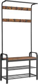 Armário entrada, Hall, com cabide e com 3 prateleiras 84 x 33,7 x 183 cm Castanho Vintage -preto