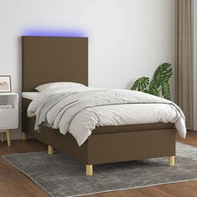 vidaXL Cama box spring c/ colchão/LED 90x190 cm tecido castanho-escuro