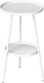 Mesa de Jardim Redonda de 2 Níveis Mesa de Exterior Ø32x51 cm com Bandeja Inferior e Estrutura de Metal Branco