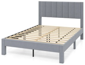 Estrutura de cama para colchão 200 x 140 cm, estofado em veludo, estrutura de cama de casal, plataforma, cama cinza