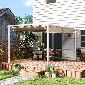 Pérgula de jardim exterior em alumínio, 3 x 4 m, com teto retrátil e abrigo solar UPF30+, para terraço ou pátio, branca e creme