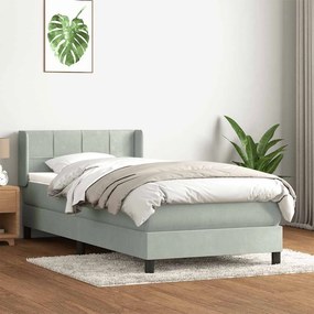 vidaXL Cama com molas/colchão 100x220 cm veludo cinza-claro