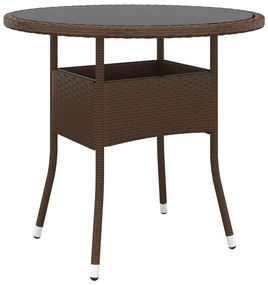 Mesa de jardim Ø80x75 cm vidro temperado e vime PE castanho