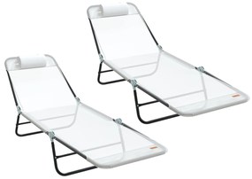 Espreguiçadeiras 2 pcs com Cabeceira Creme Textilene