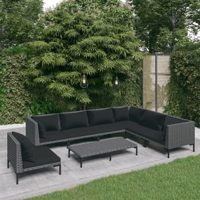 vidaXL 8 pcs conj. lounge jardim c/ almofadões vime PE cinzento-escuro