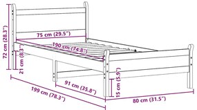 Cama sem colchão 75x190 cm madeira de pinho maciça castanho-mel