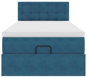 Estrutura cama otomana com colchão azul escuro 90x190cm veludo