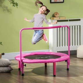 ZONEKIZ Trampolim Infantil 3 em 1 Trampolim para Crianças de 1-6 Anos com Corrimão Amovível Mini Trampolim para Interior Ø96x74cm Rosa
