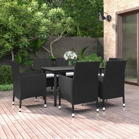 vidaXL 7 pcs conjunto de jantar p/ jardim c/ almofadões vime PE/vidro