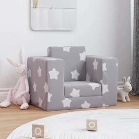 vidaXL Sofá-cama infantil de c/ estrelas pelúcia cinzento-claro