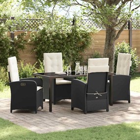 vidaXL Conjunto de Jantar de Jardim 5 Peças com Almofadas Rattan Poli Preto