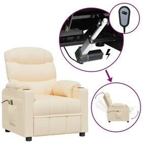 vidaXL Poltrona elevatória de massagens elétrica tecido creme